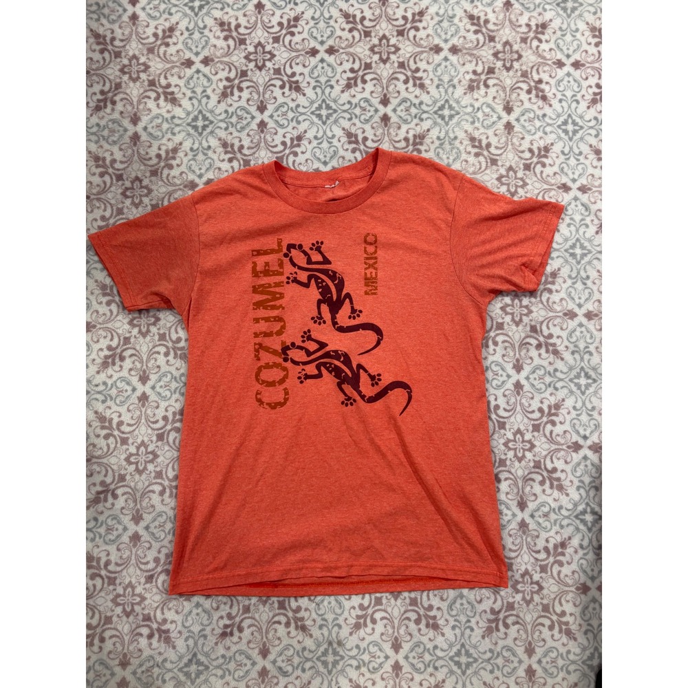Cozumel Mexico Gecko Graphic T-Shirt Heather Orange Short Sleeve Tee Mens Small